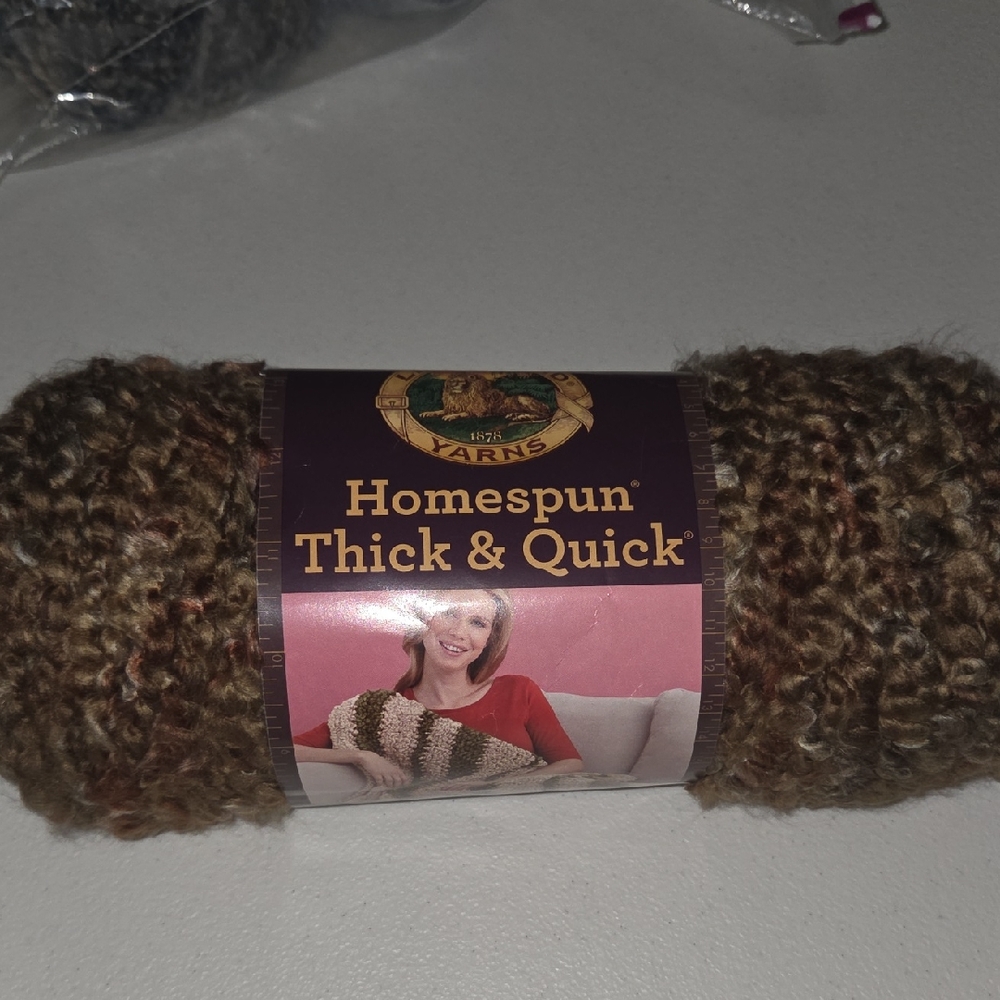 Lion Brand Homespun Thick & Quick Yarn Barley, Redheart Light & Lofty
